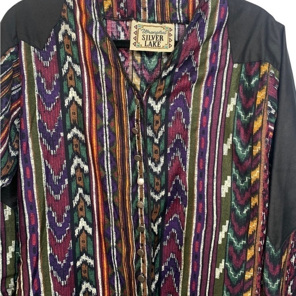 Vintage 80s Rodeo Wrangler Silver Lake Western Aztec Button Down Shirt - Picture 7 of 9